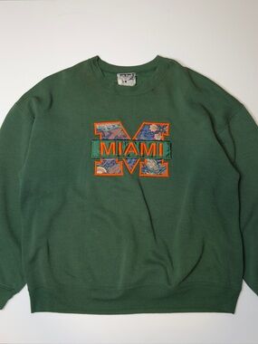 Vintage Wolf Miami Hurricanes Green Crewneck Size XL